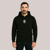 Schwarzer Unisex Bio-Baumwolle Hoodie mit kleinem weißen CARE-Logo auf der Brust – minimalistisches Streetwear-Basic für Angler & Szene-Fans